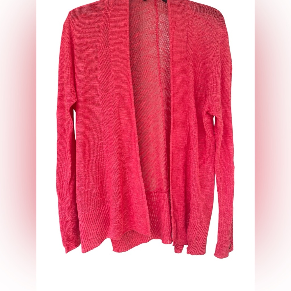 Eileen Fisher Size Large Coral Cardigan silk Lightweight Knit shrug long sleeve